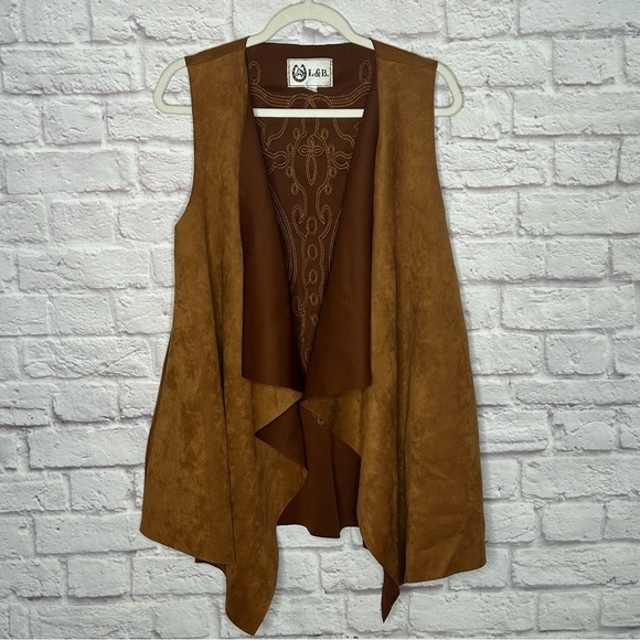L&B Faux Suede Draped Vest - Picture 3 of 13